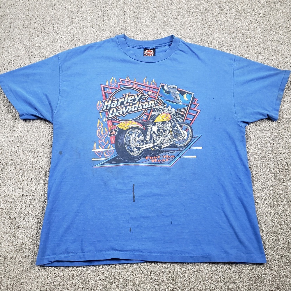 Vintage 1995 Harley Davidson Shirt Mens 2XL Rare Blue Feel The Heat Melbourne FL
